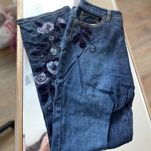 Embroidered patchwork flare jeans